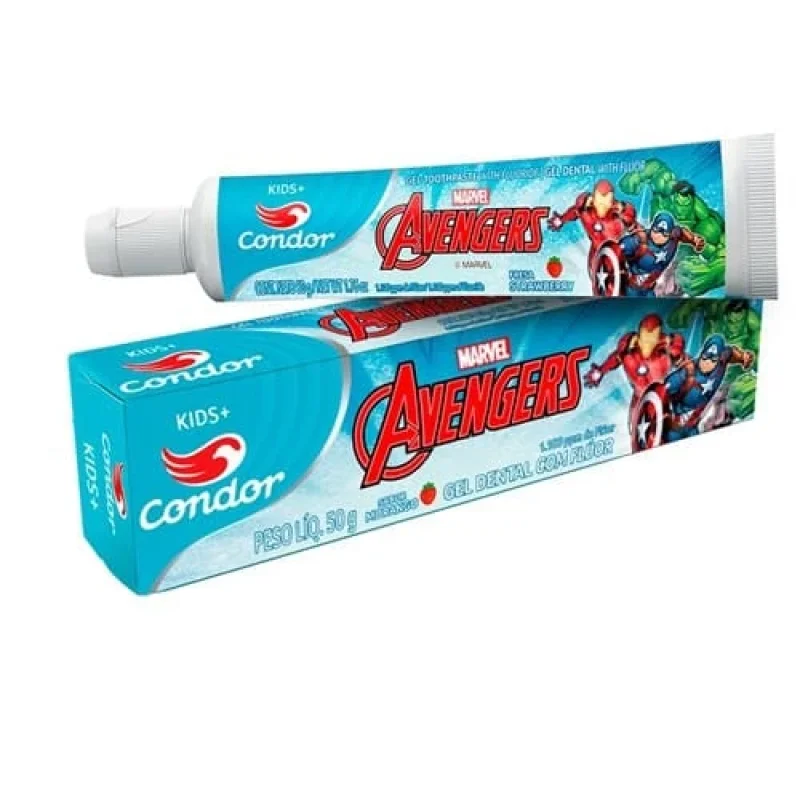 Gel Dental Condor Kids+ Avengers com Flúor Morango 50g