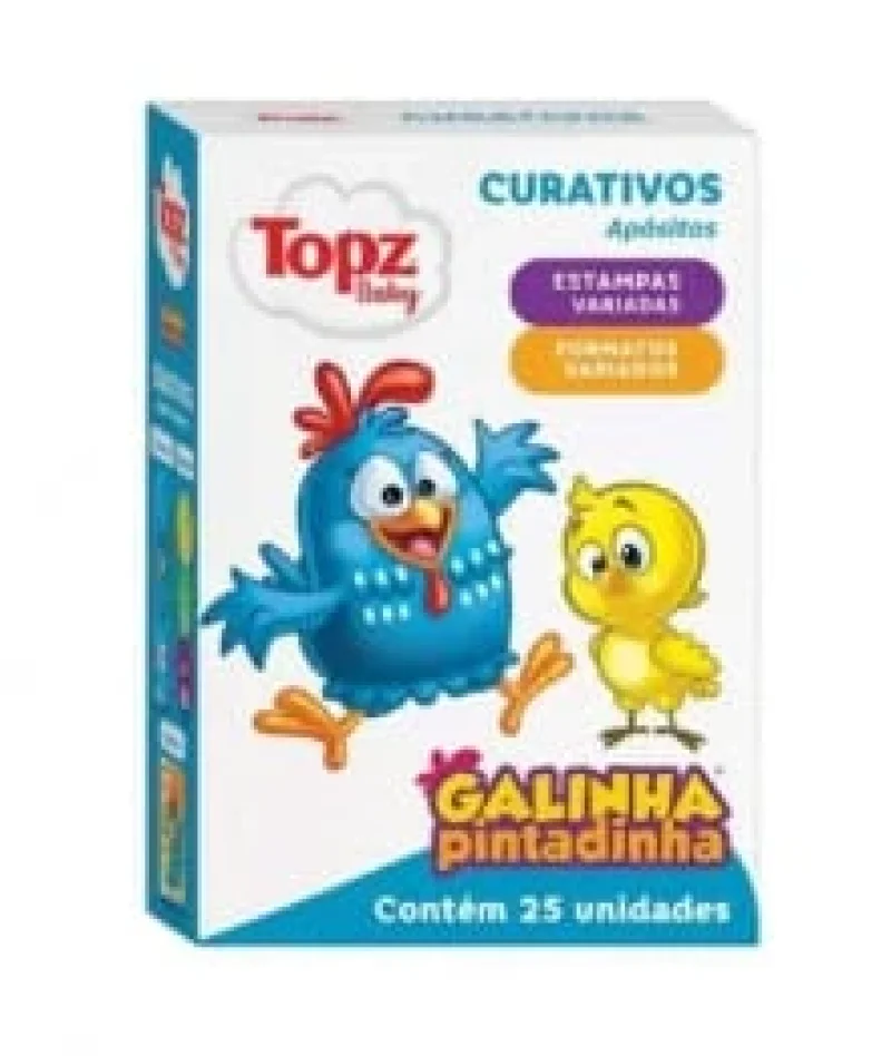 Curativo Adesivo Topz Galinha Pintadinha, com 25 unidades