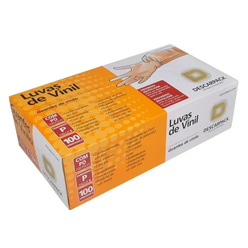 Luva Descartável Vinil com Pó Descarpack P, com 100 unidades