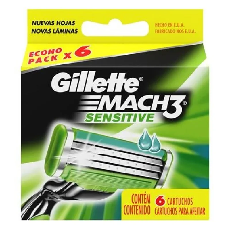 Carga Gillette Mach3 Sensitive, com 6 unidades