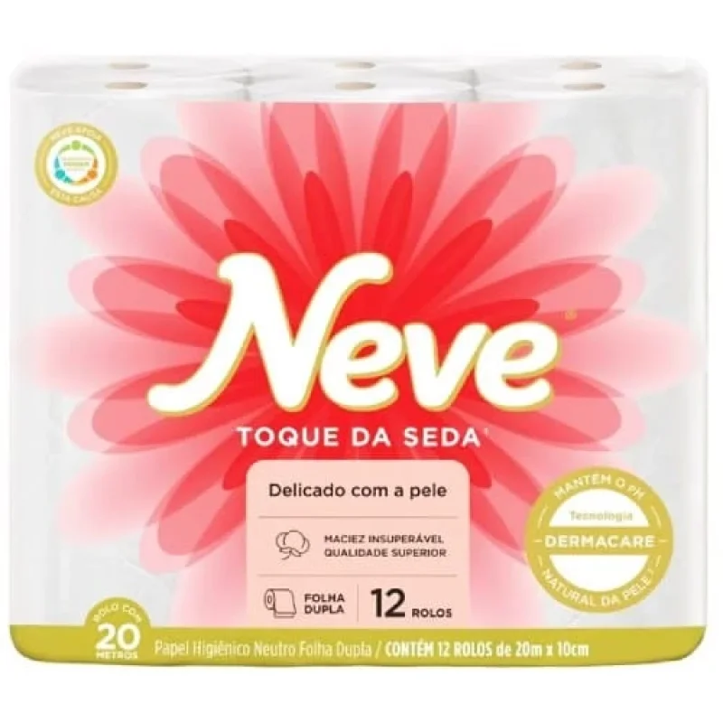 Papel Higiênico Neve Toque de Seda Folha Dupla 20m, com 12 rolos