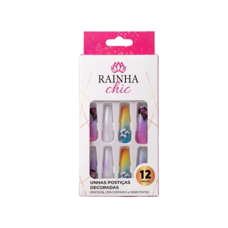 Unhas Postiças Decoradas Rainha Chic com 12un