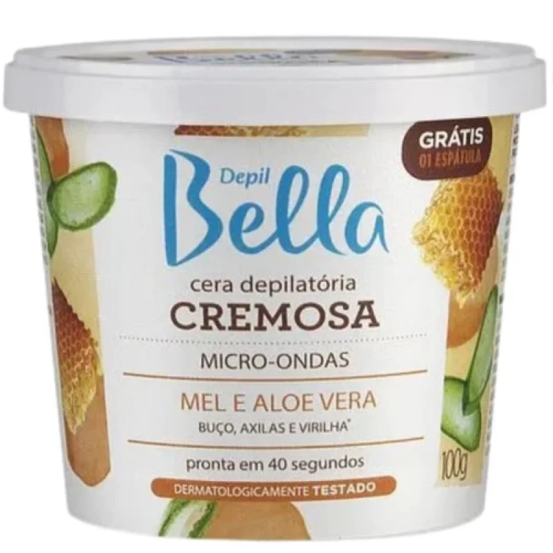 Cera Depilatória Cremosa para Micro-ondas Depil Bella Mel e Aloe Vera pote com 100g