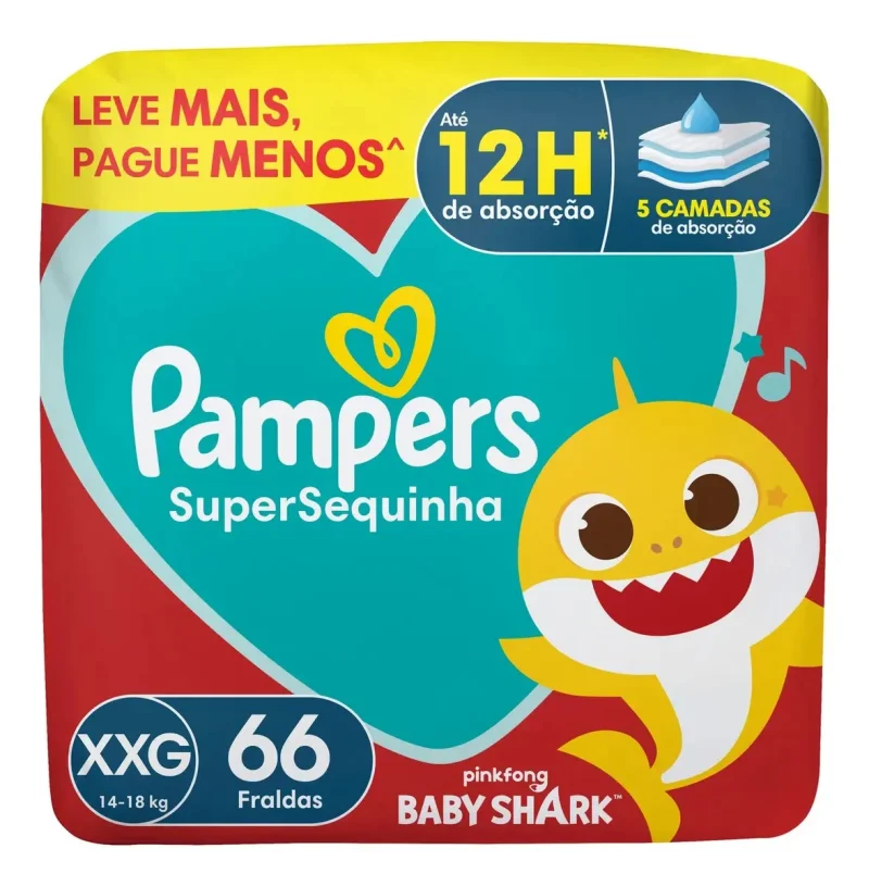 Fralda Pampers Supersequinha XXG, com 66 unidades