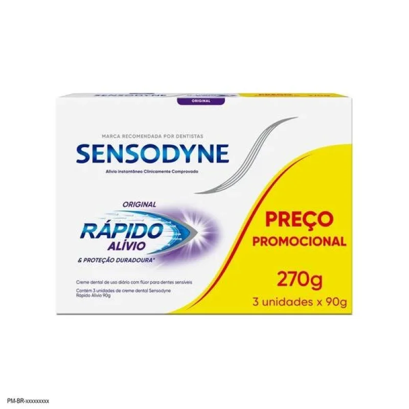 Creme Dental Sensodyne Rápido Alívio Original 90g, com 3 unidades