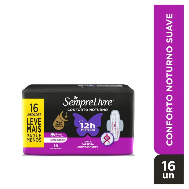 Absorvente Sempre Livre Adapt Plus Noite e Dia Suave com Abas, com 16 unidades