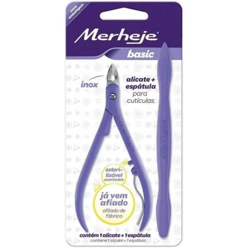Alicate de Cutícula Merheje Basic Lilás, com Espátula