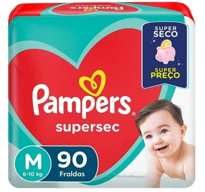 Fralda Pampers Supersec M, pacote com 90 unidades