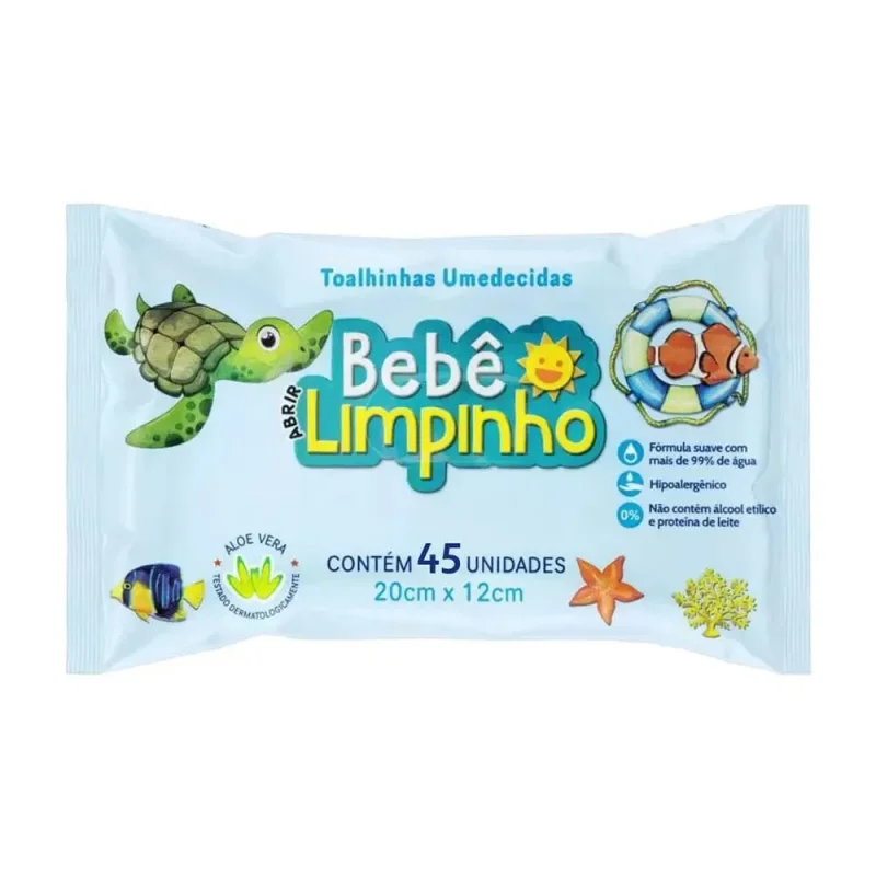 Lenço Umedecido Bebê Limpinho, com 45 unidades