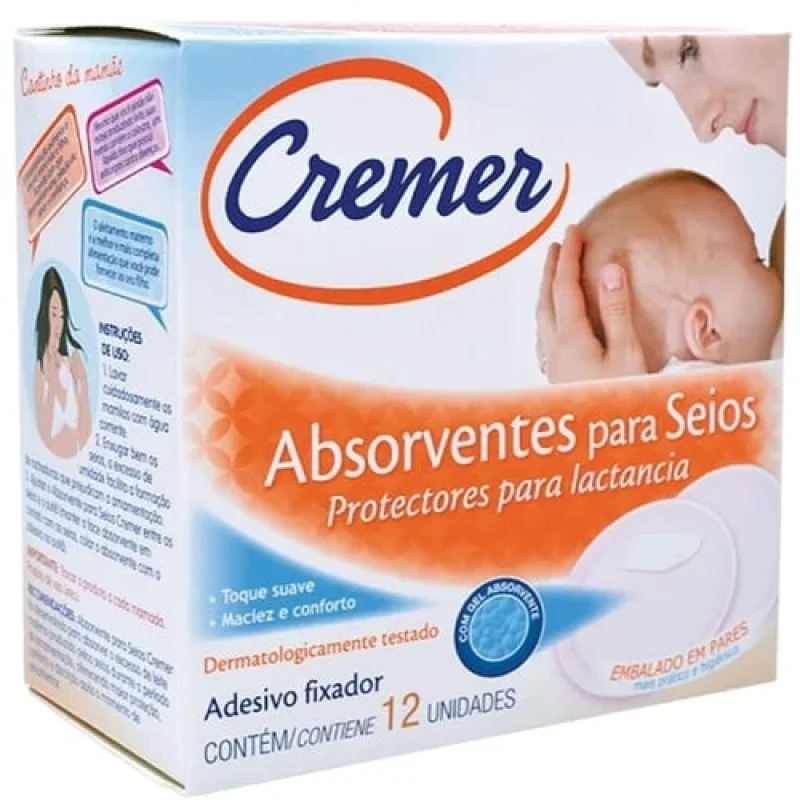 Absorvente Descartável para Seios Cremer caixa com 12 unidades