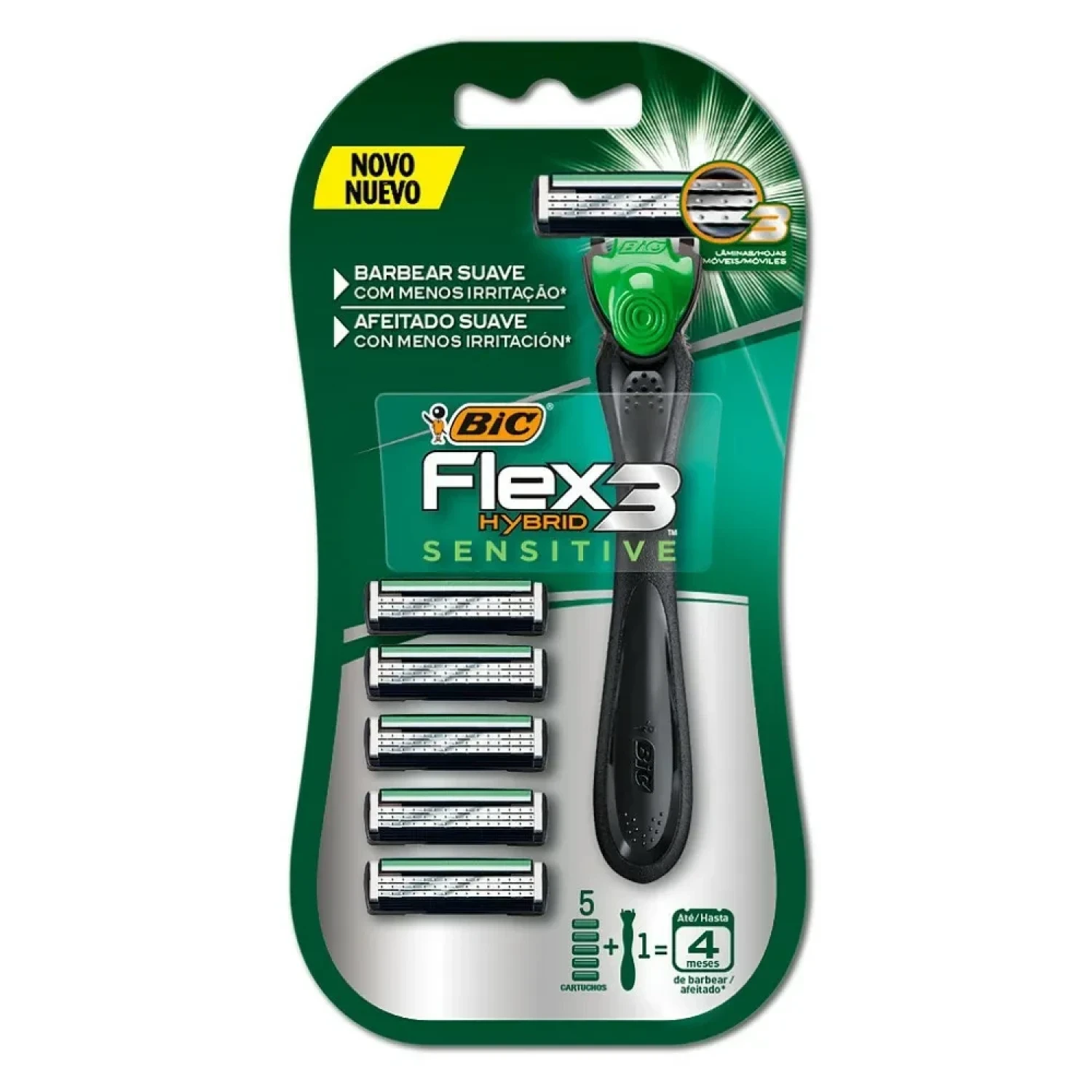 Aparelho de Barbear Bic Flex3 Hybrid Sensitive, com 5 cargas (1/1)