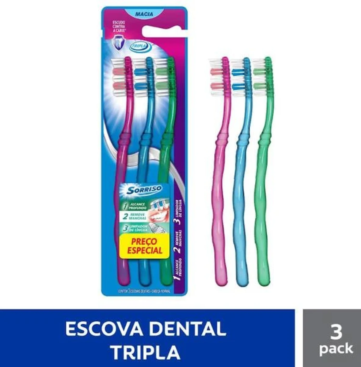 Escova Dental Macia Sorriso Tripla 123, com 3 unidades (1/1)