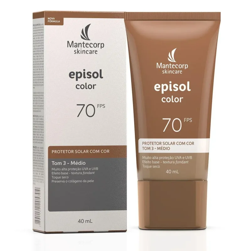 Protetor Solar Facial Episol Color FPS 70 Tom 3 Médio 40ml