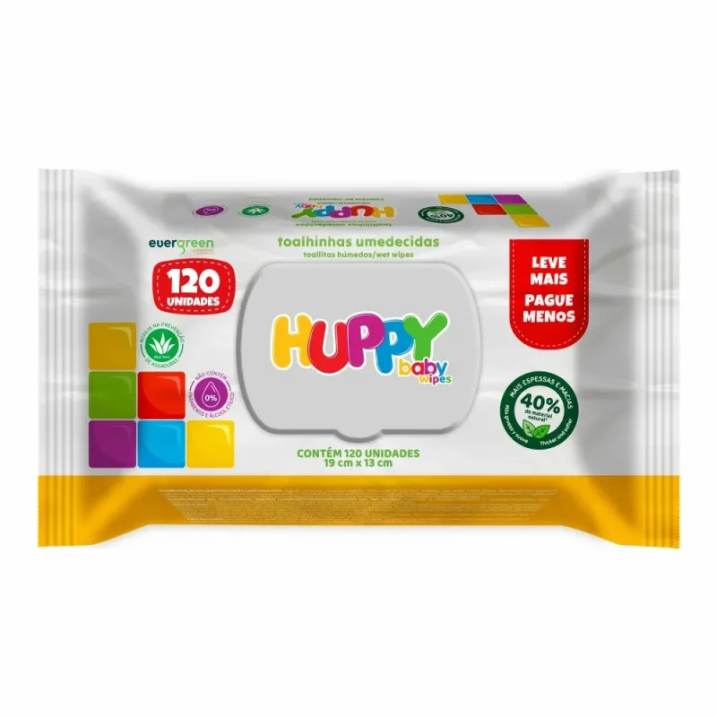 Lenço Umedecido Huppy Baby Wipes, com 120 unidades