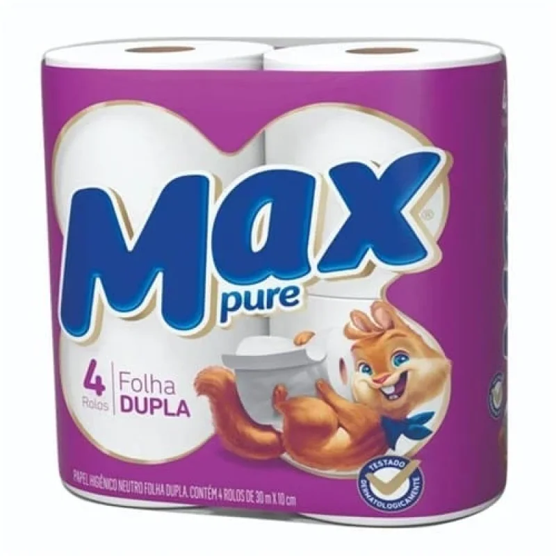 Papel Higiênico Max Pure Folha Dupla 30m, com 4 rolos