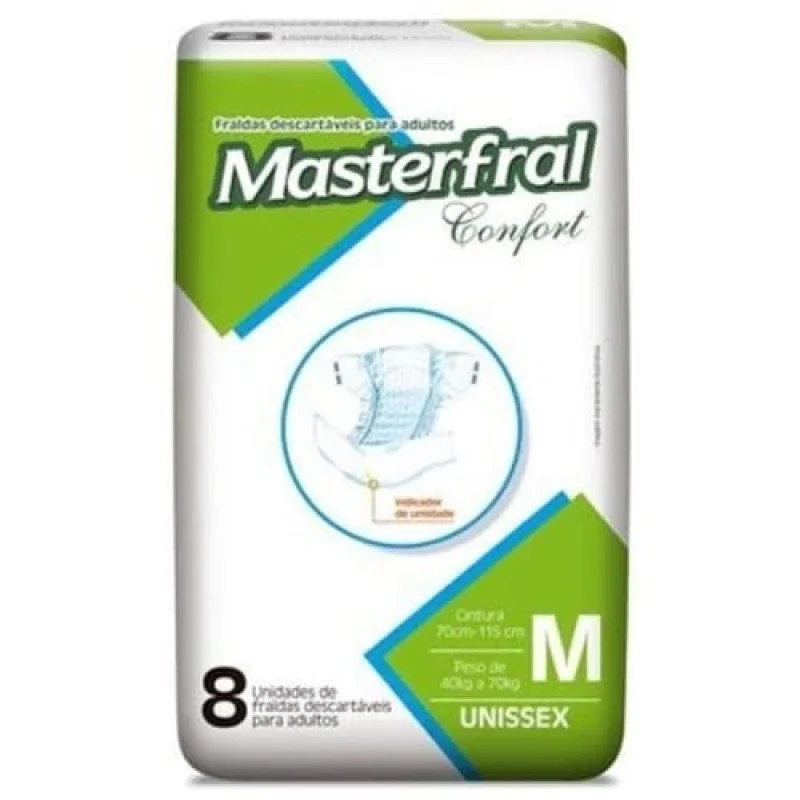 Fralda Geriátrica Masterfral Confort M, pacote com 8 unidades
