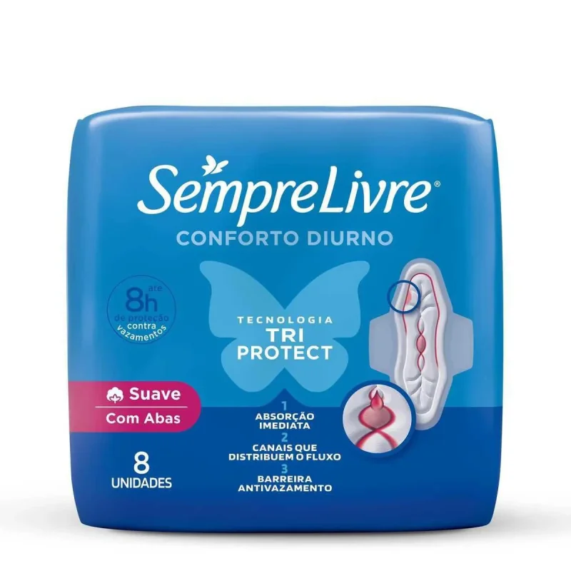 Absorvente Sempre Livre Adapt Plus Suave com Abas, com 8 unidades
