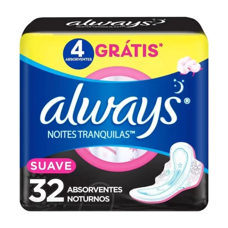 Absorvente Noturno Always Noites Tranquilas com Abas Suave, com 32 unidades