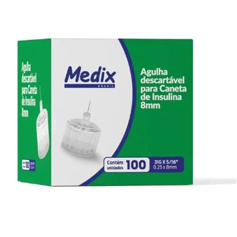 Agulha para Caneta de Insulina Medix 31G 8mm, com 100 unidades