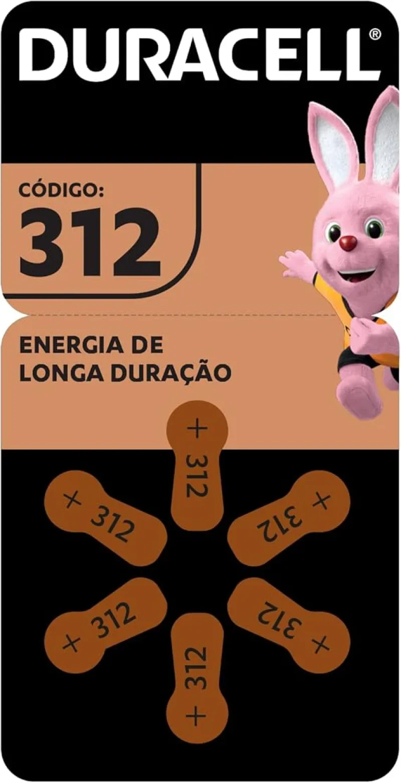 Pilha para Aparelhos Auditivos Duracell 312, com 6 unidades