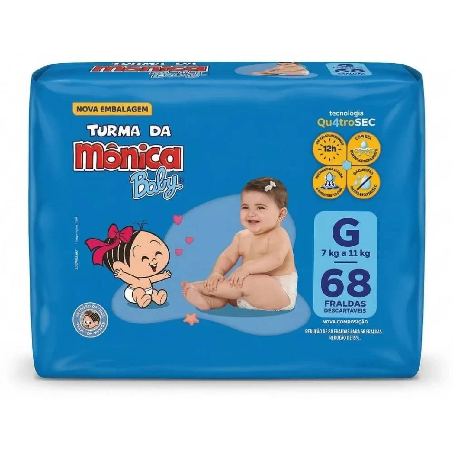 Fralda Turma da Mônica Baby G, com 68 unidades (1/1)
