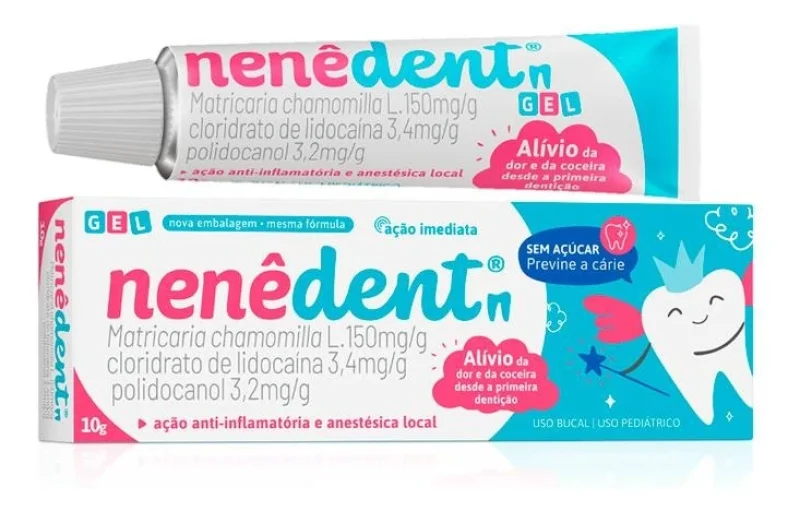 Nenê Dent N 150mg/g + 3,40mg/g + 3,20mg/g, caixa com 1 bisnaga com 10g de gel de uso bucal