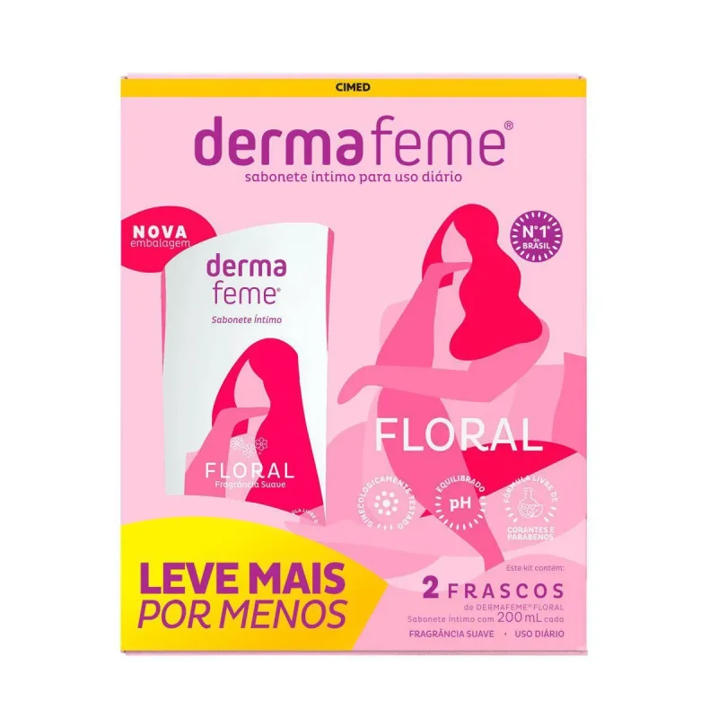 Kit Sabonete Íntimo Dermafeme Floral, com 2 unidades de 200ml