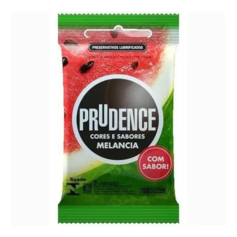 Preservativo Prudence Cores e Sabores Melancia, com 3 unidades