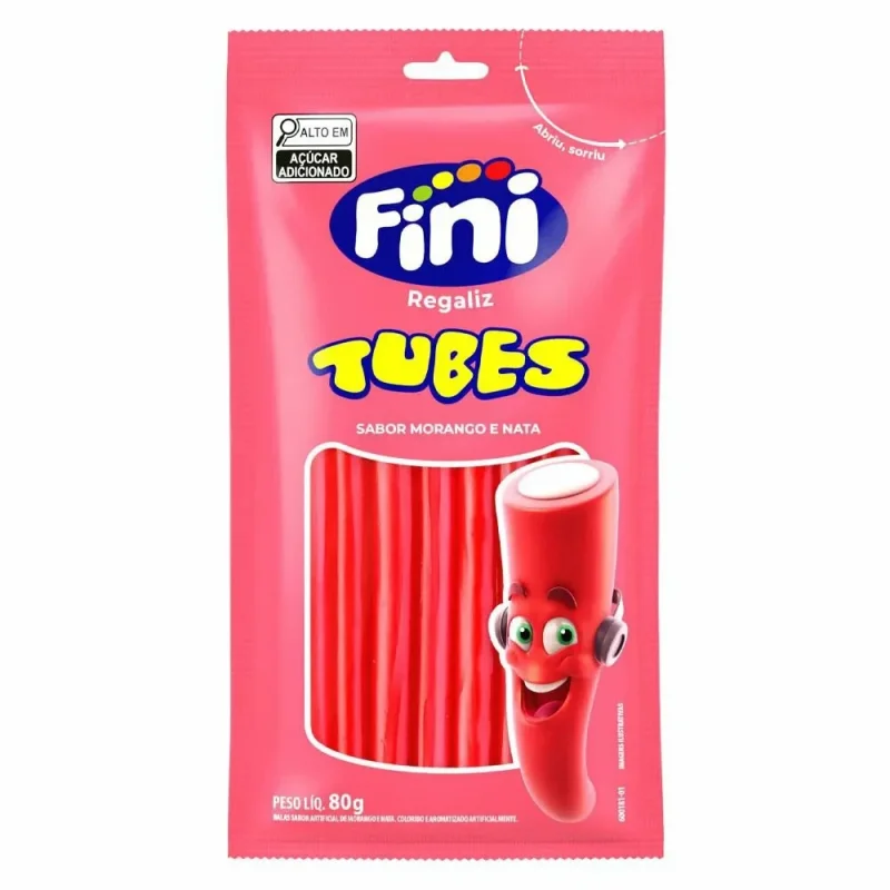 Bala de Gelatina Fini Tubes Morango 80g
