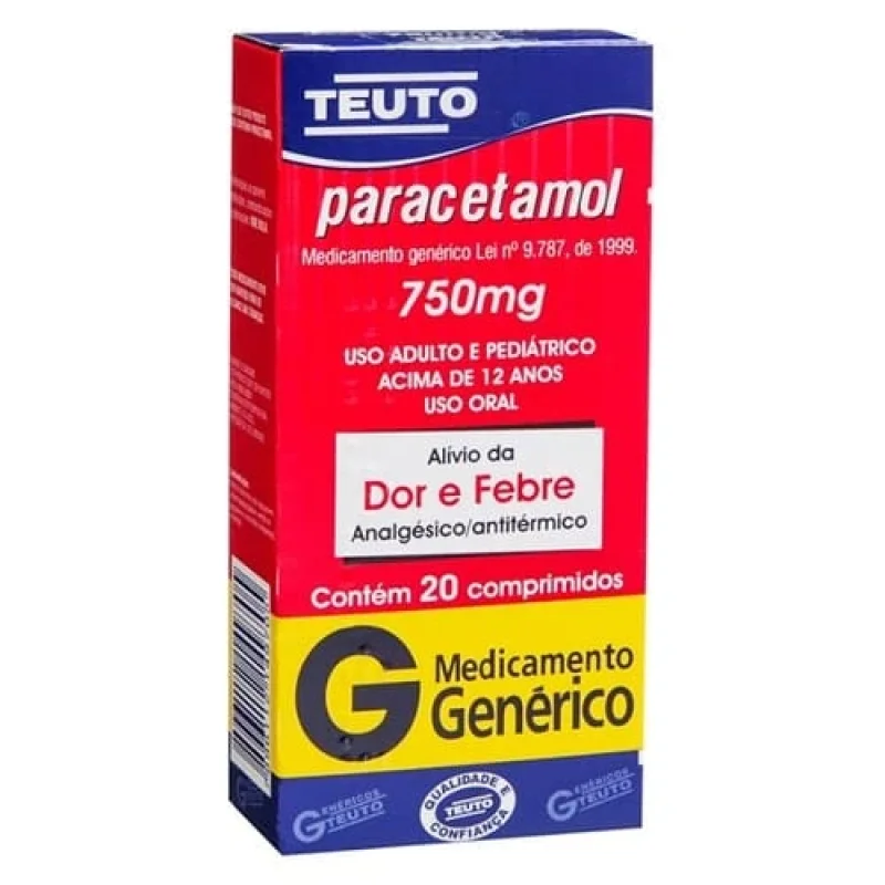 Paracetamol Teuto 750mg, com 20 comprimidos