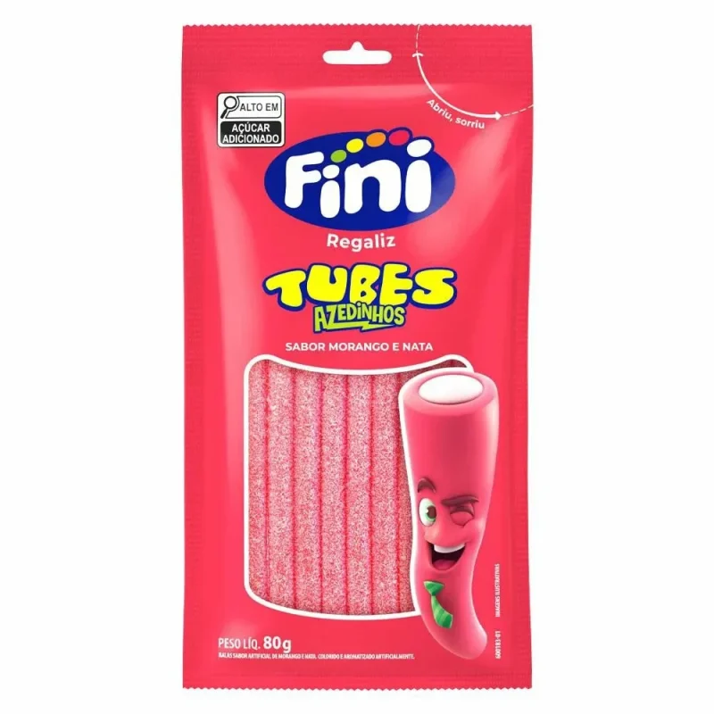 Bala de Gelatina Fini Tubes Azedinhos Morango e Nata 80g