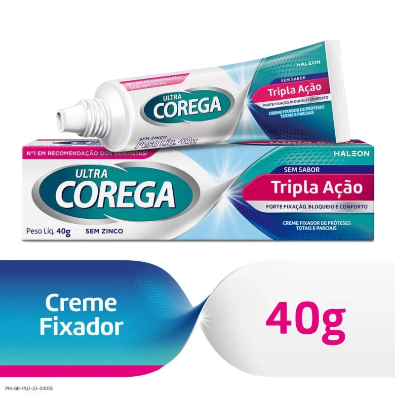 Creme Fixador de Dentadura Corega Ultra Tripla Ação sem Sabor 40g