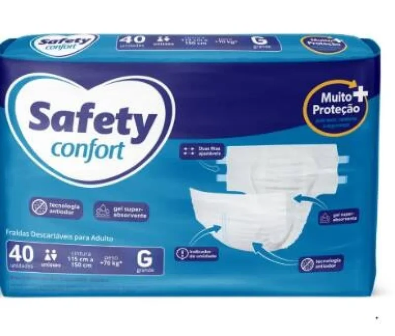 Fralda Geriátrica Safety Confort Mega G, pacote com 40 unidades