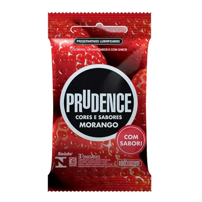 Preservativo Prudence Cores e Sabores Morango, com 3 unidades