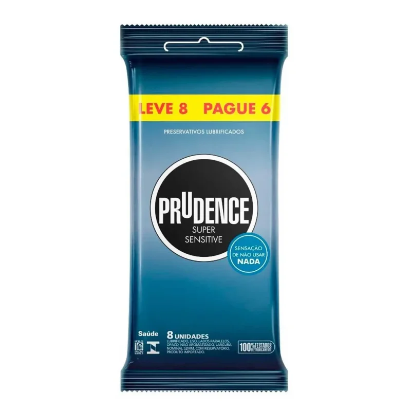 Preservativo Prudence Super Sensitive, com 8 unidades