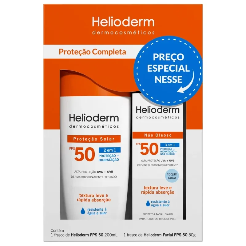 Kit Protetor Solar Helioderm Suncare Corporal FPS 50 200ml + Facial FPS 50 50g
