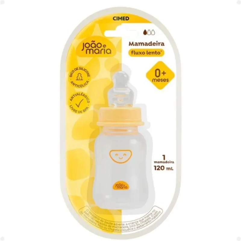 Mamadeira Bico Ortodôntico Fluxo Lento 120ml Amarela 0+ Meses Cimed
