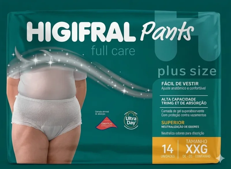 Roupa Íntima Descartável Higifral Pants Full Care XXG, pacote com 14 unidades