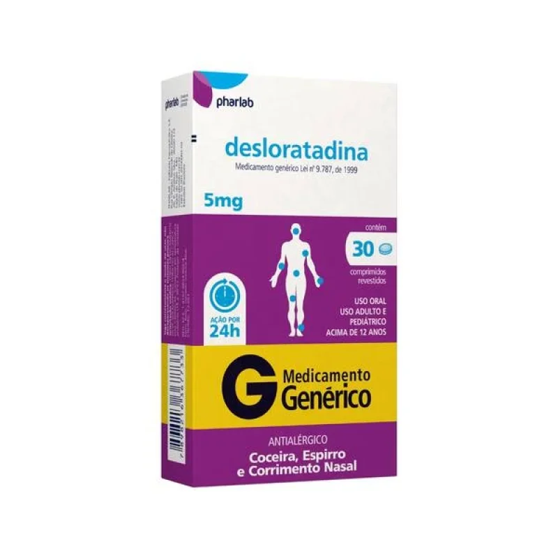Desloratadina Pharlab 5mg, com 30 Comprimidos Revestidos