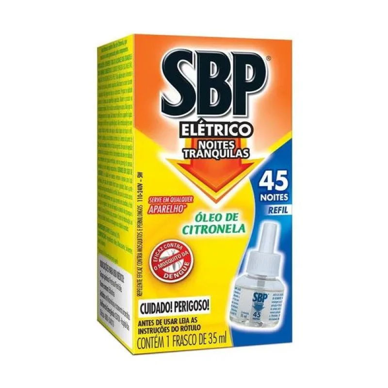 Repelente Elétrico SBP 45 Noites Citronela, refil 35ml
