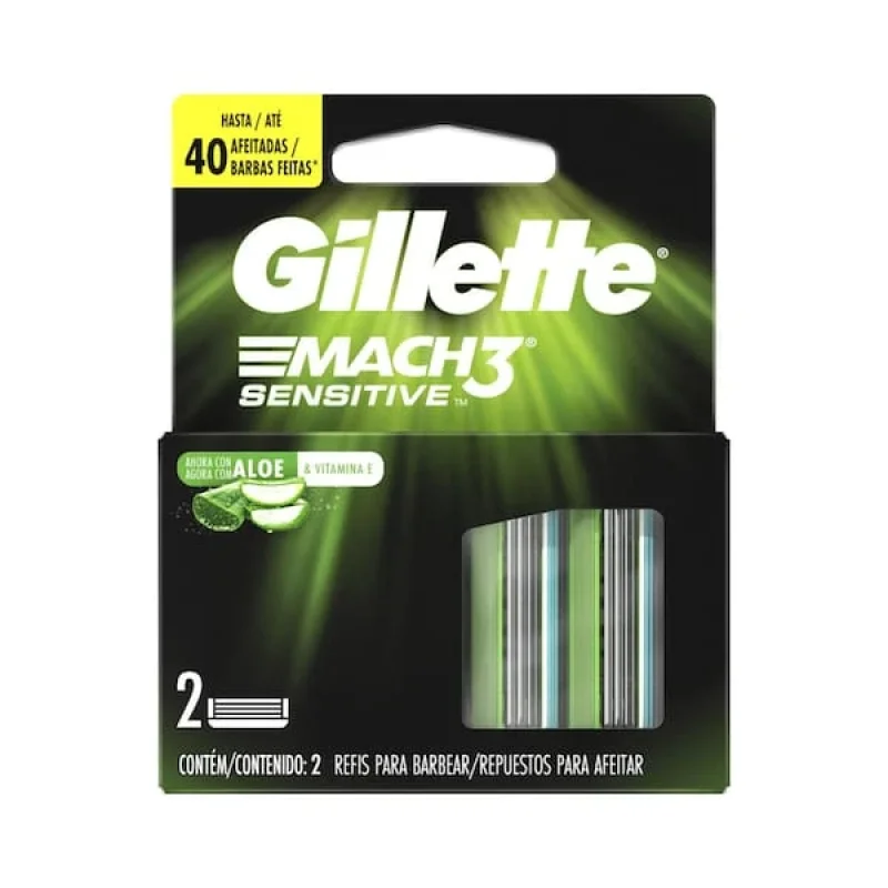 Carga Gillette Mach3 Sensitive, com 2 unidades