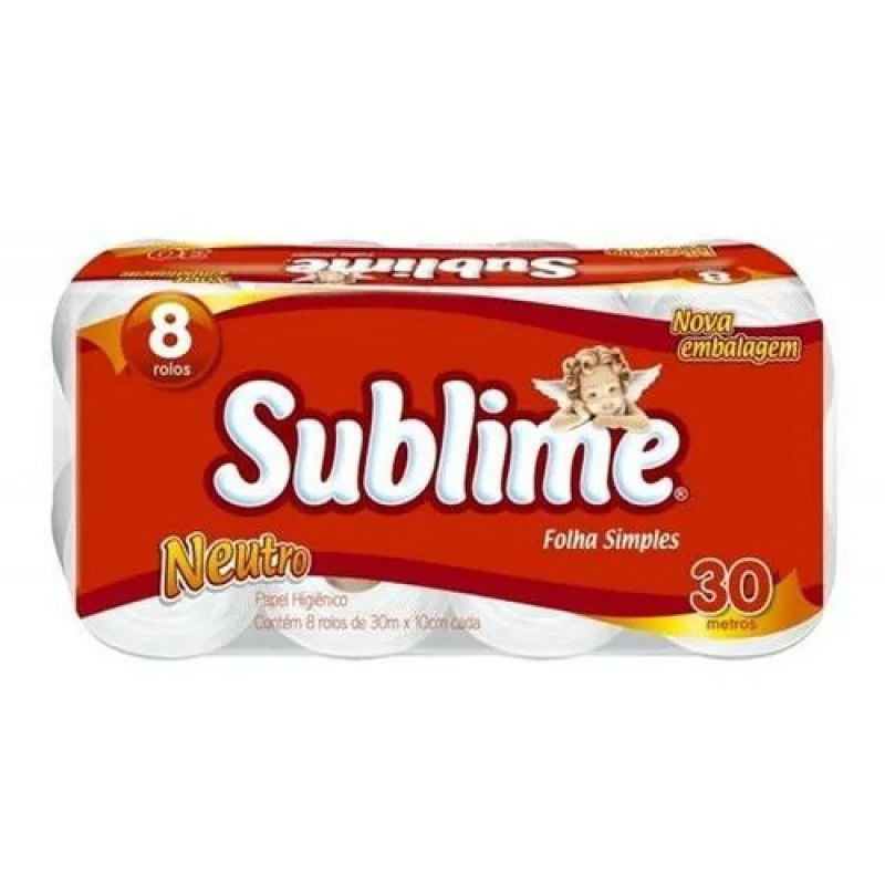 Papel Higiênico Sublime Folha Simples 30m, com 8 rolos