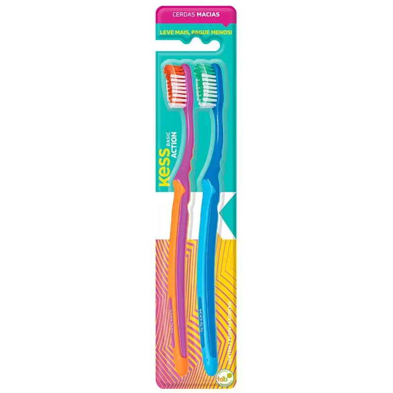 Escova Dental Kess Basic Action macia, sortida com 2 unidades